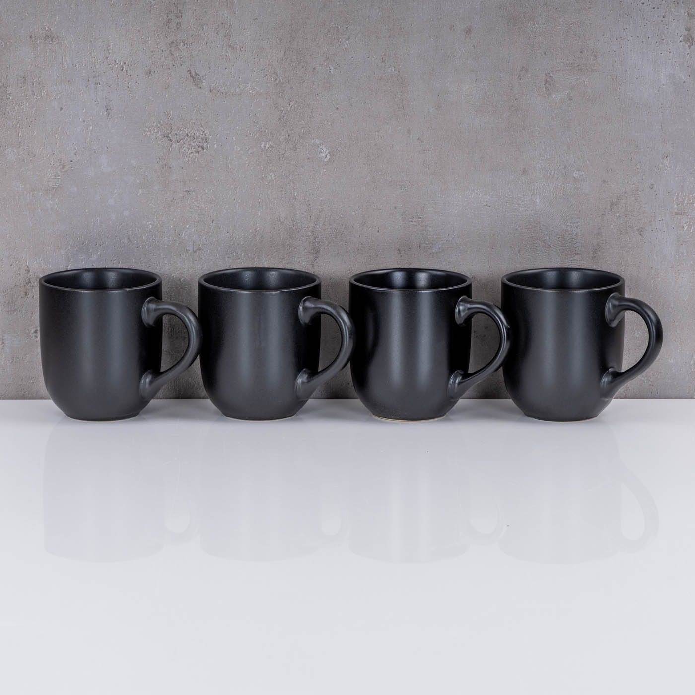 4er Set Steingut Tassen 300ml Schwarz Kaffeetasse Kaffeebecher Edel Design