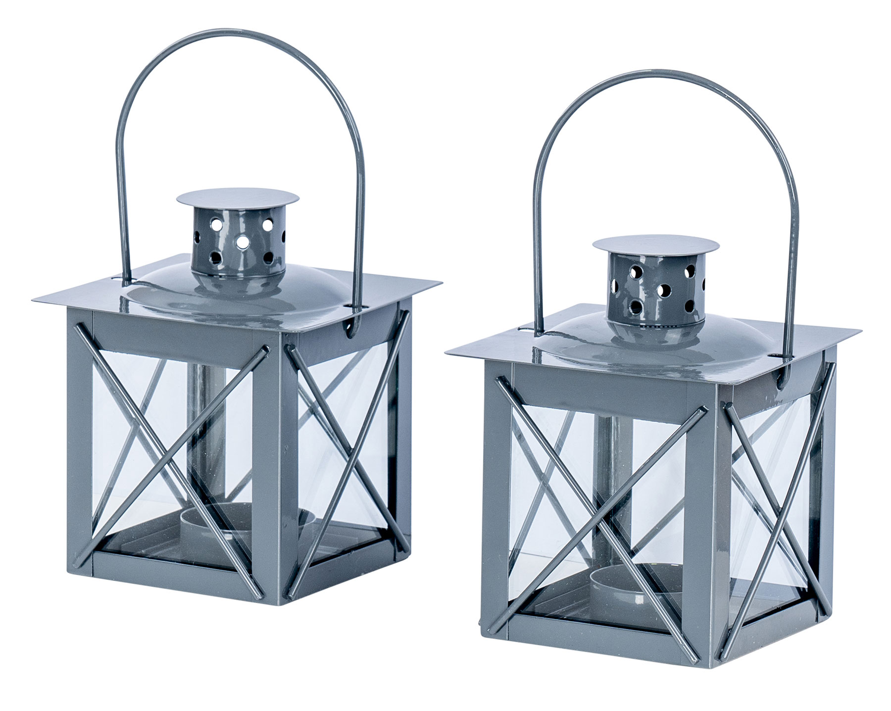 2er Set Windlicht H10cm Laterne Grau Metall Tischdeko Kerze Teelichthalter