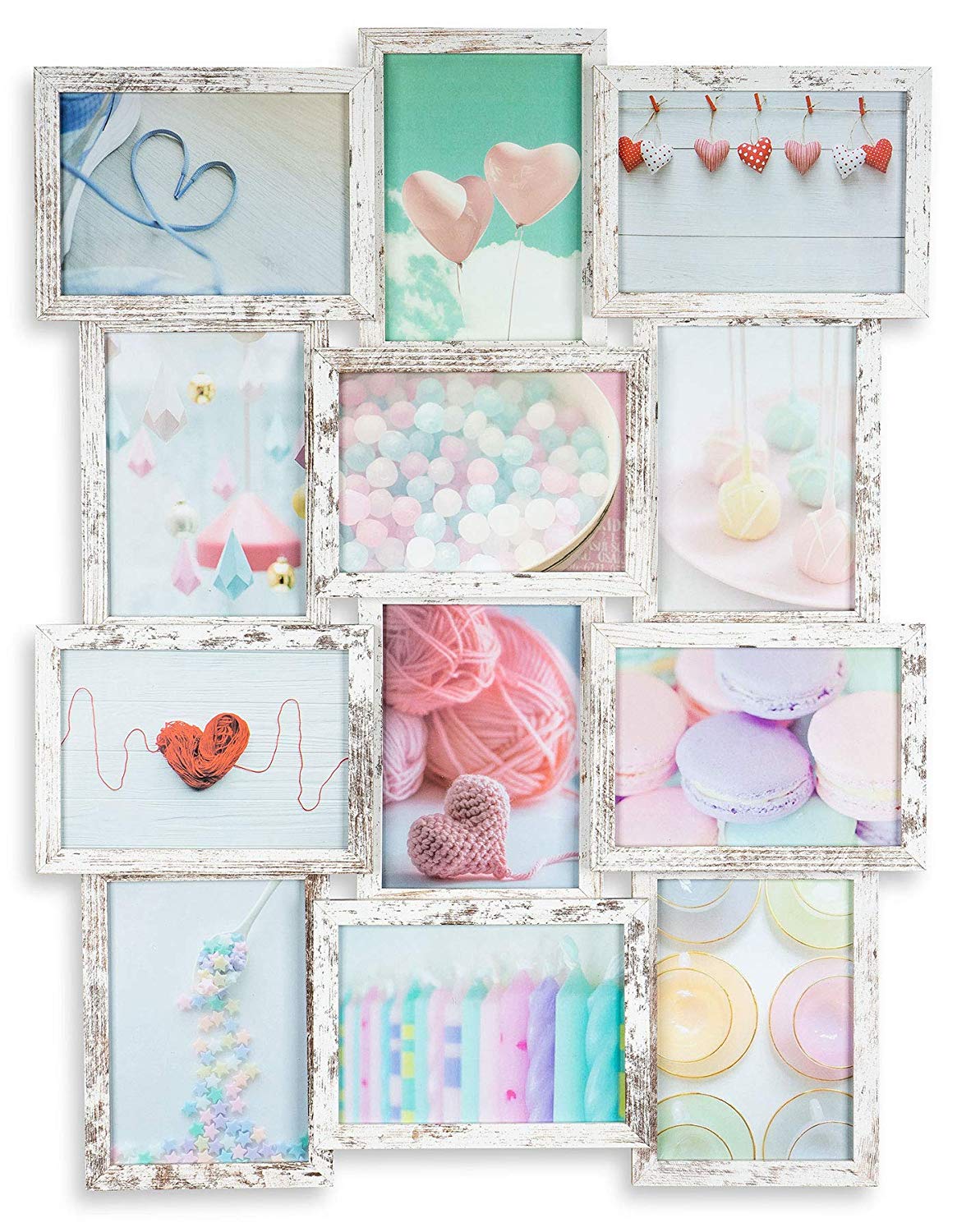 levandeo Bilderrahmen Collage 51x68cm 12 Fotos 13x18 Shabby Chic MDF Holz Glas