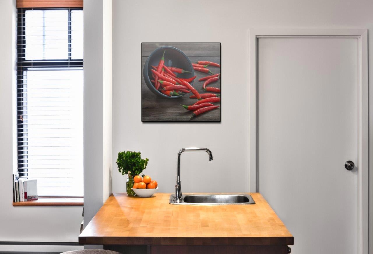 levandeo Glasbild 2er Set je 30x30cm Wandbild Glas Chili Peperoni Küche