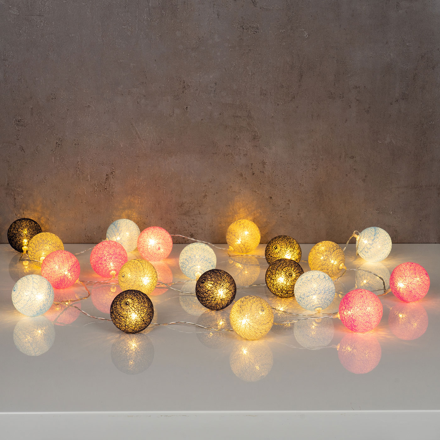 20er Lichterkette Ø6cm LED Kugeln Girlande Lampions Baumwolle Blau Deko