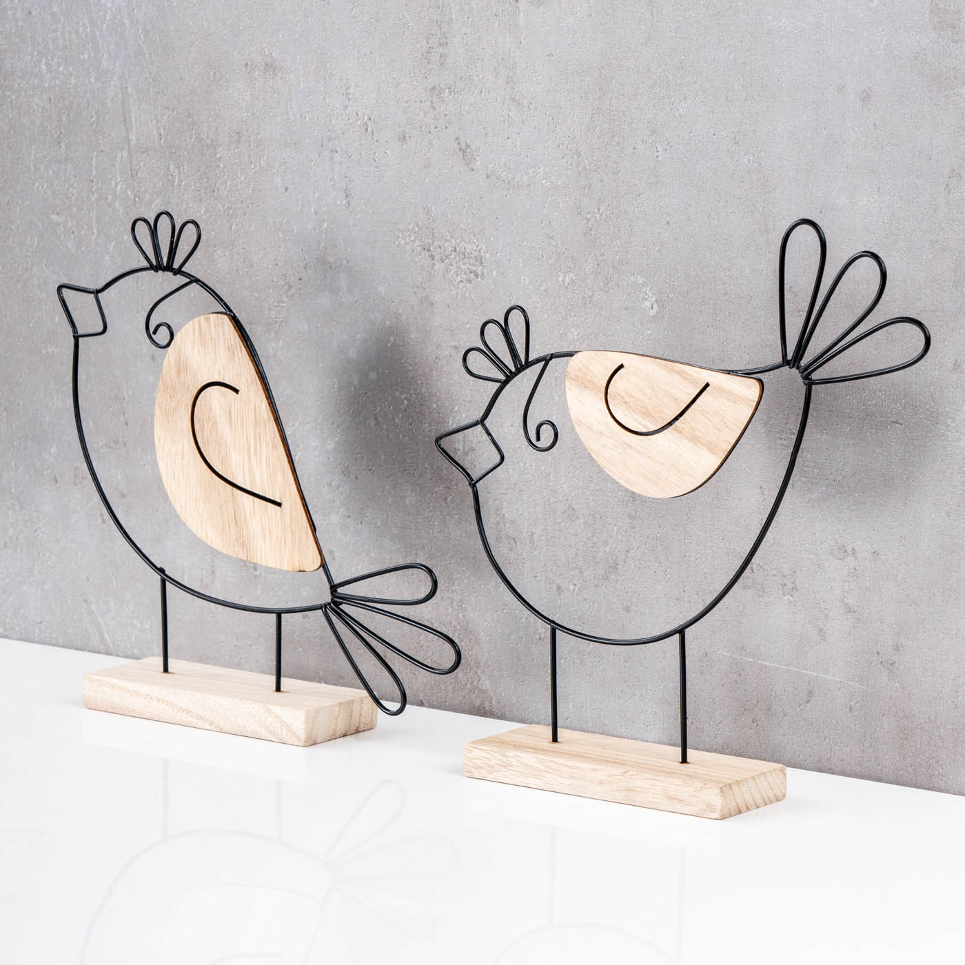 2er Set Deko Aufsteller Vogel Metall Holz Schwarz Natur Draht Deko Tischdeko