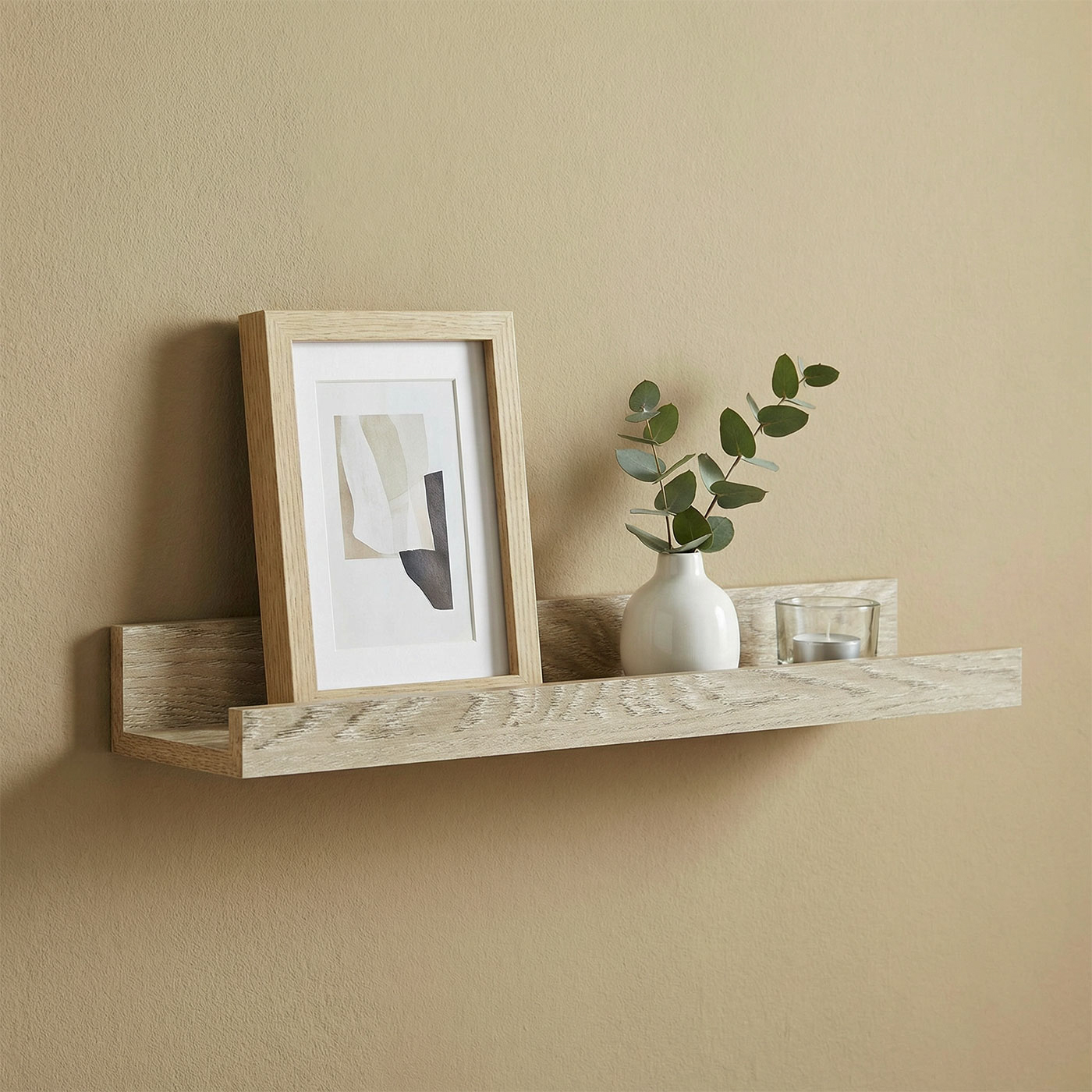 Bilderleiste Eiche Gekälkt L40cm MDF Holz Wandregal Schmal Wanddeko Hängeregal
