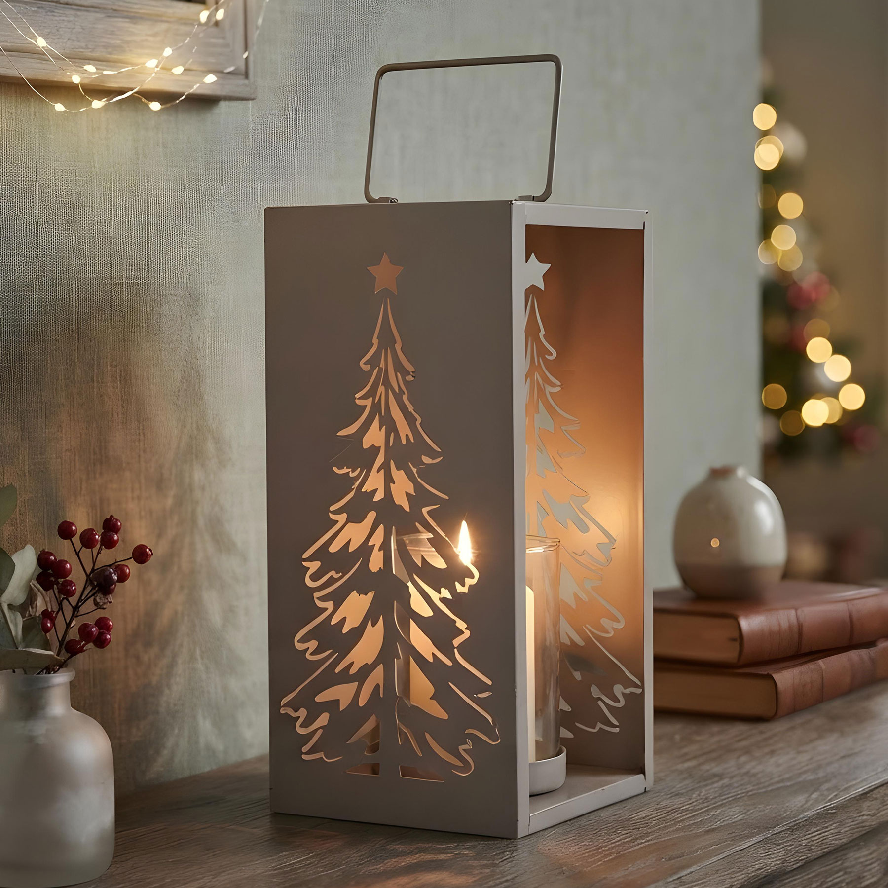 Metall Windlicht Grau H30cm Laterne Kerzenglas Weihnachten Weihnachtsdeko Baum