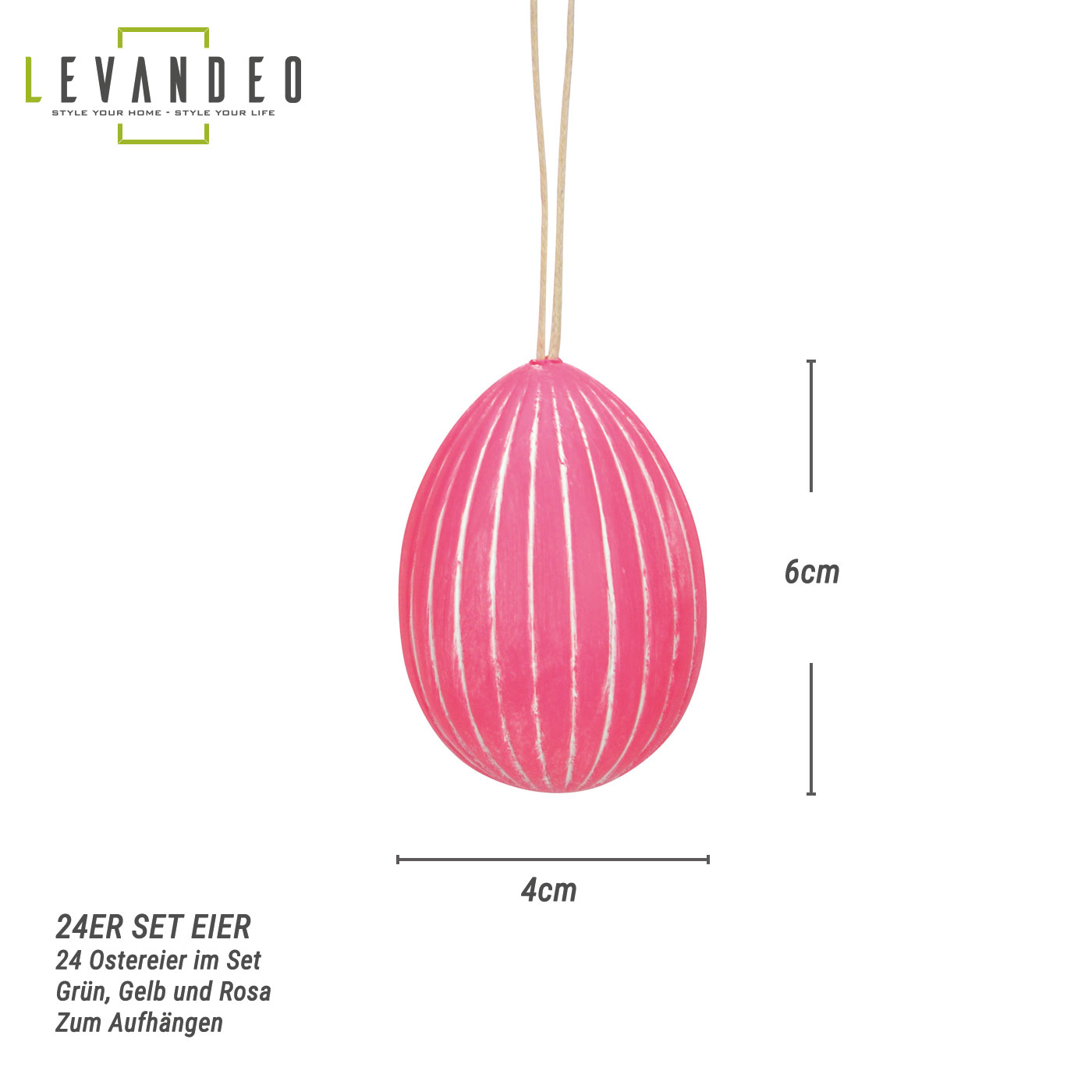 24er Set Deko Eier Hängedeko Ostern Rosa Gelb Grün Pink Ostereier zum Aufhängen