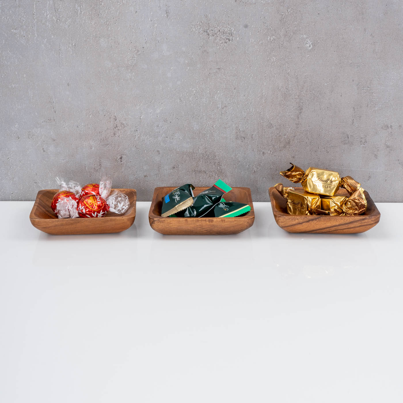 3er Set Snackteller Klein 10x10cm Akazienholz Teller Natur Tischdeko Holzschale