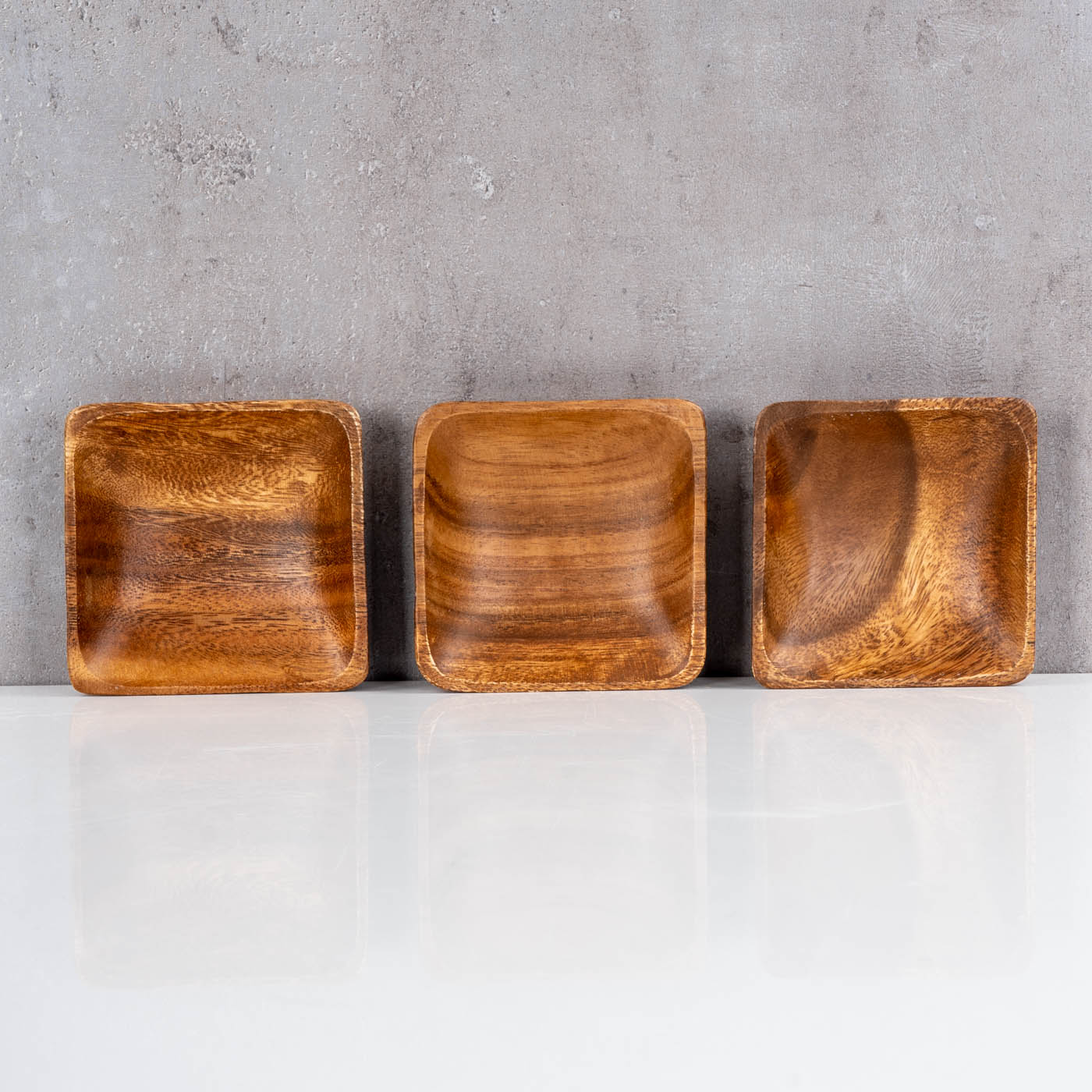 3er Set Snackteller Klein 10x10cm Akazienholz Teller Natur Tischdeko Holzschale