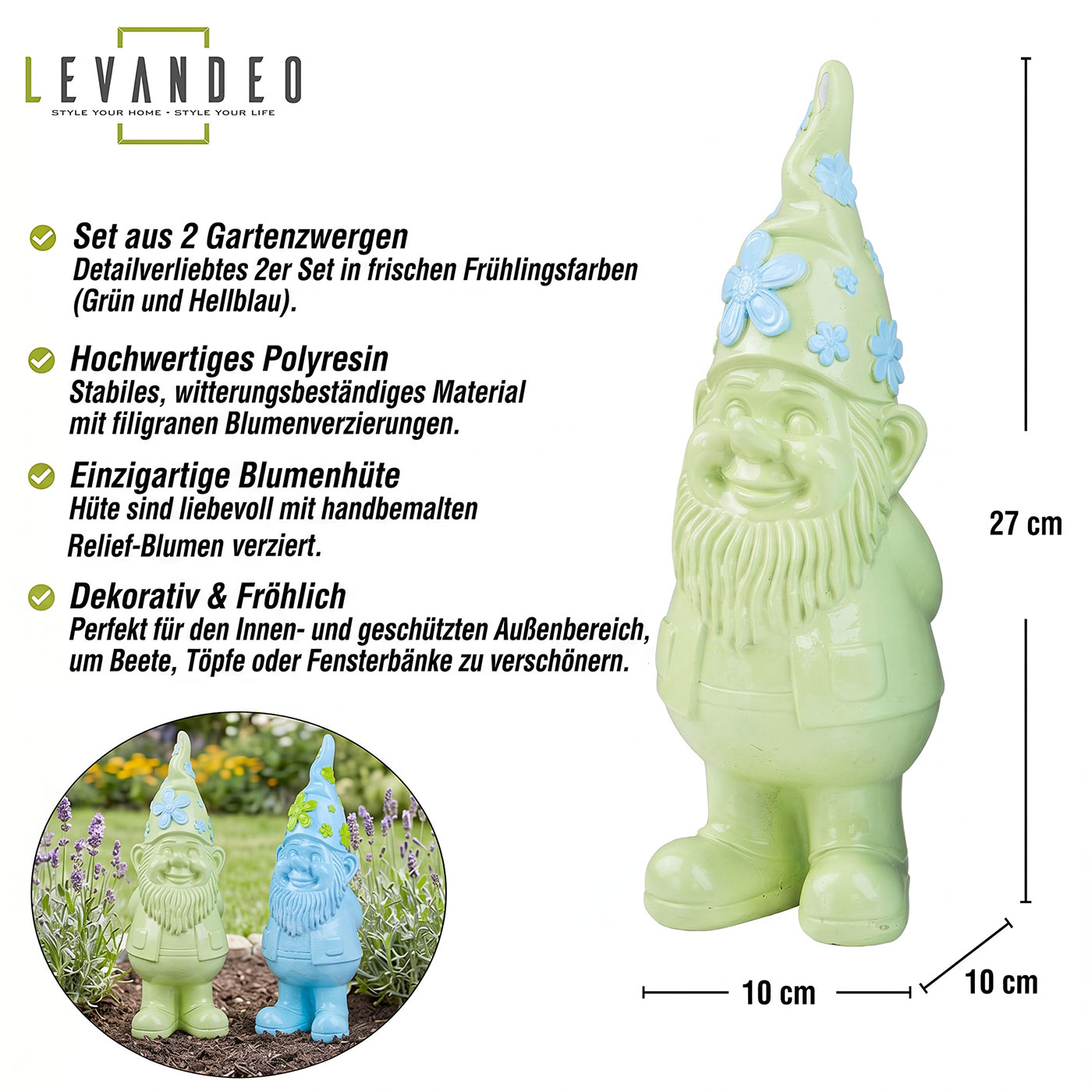 2er Set Gartenzwerg H27cm Deko Figuren Wichtel Kunstharz Gartendeko Tischdeko