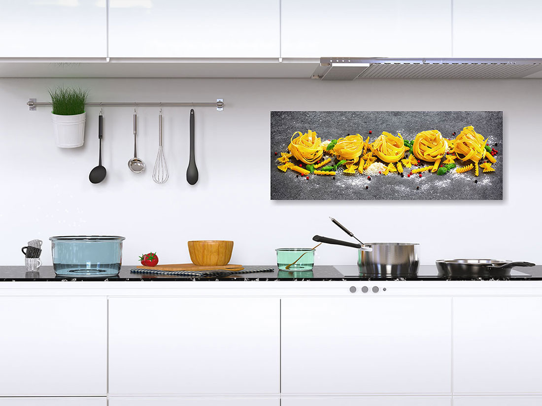 Glasbild 80x30cm Wandbild Glas Pasta Nudeln Küche Deko Wanddeko Italien Wohnen