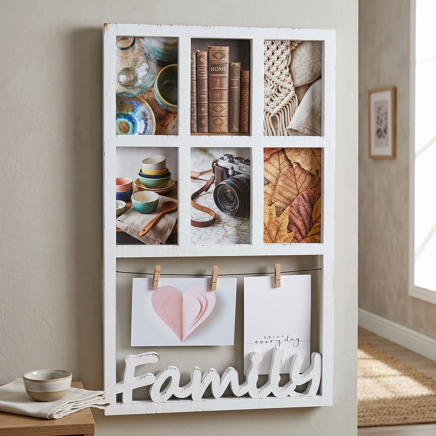 Family Bilderrahmen 6 Fotos 10x15 Fotogalerie Shabby Chic Vintage Weiß Fotorahmen