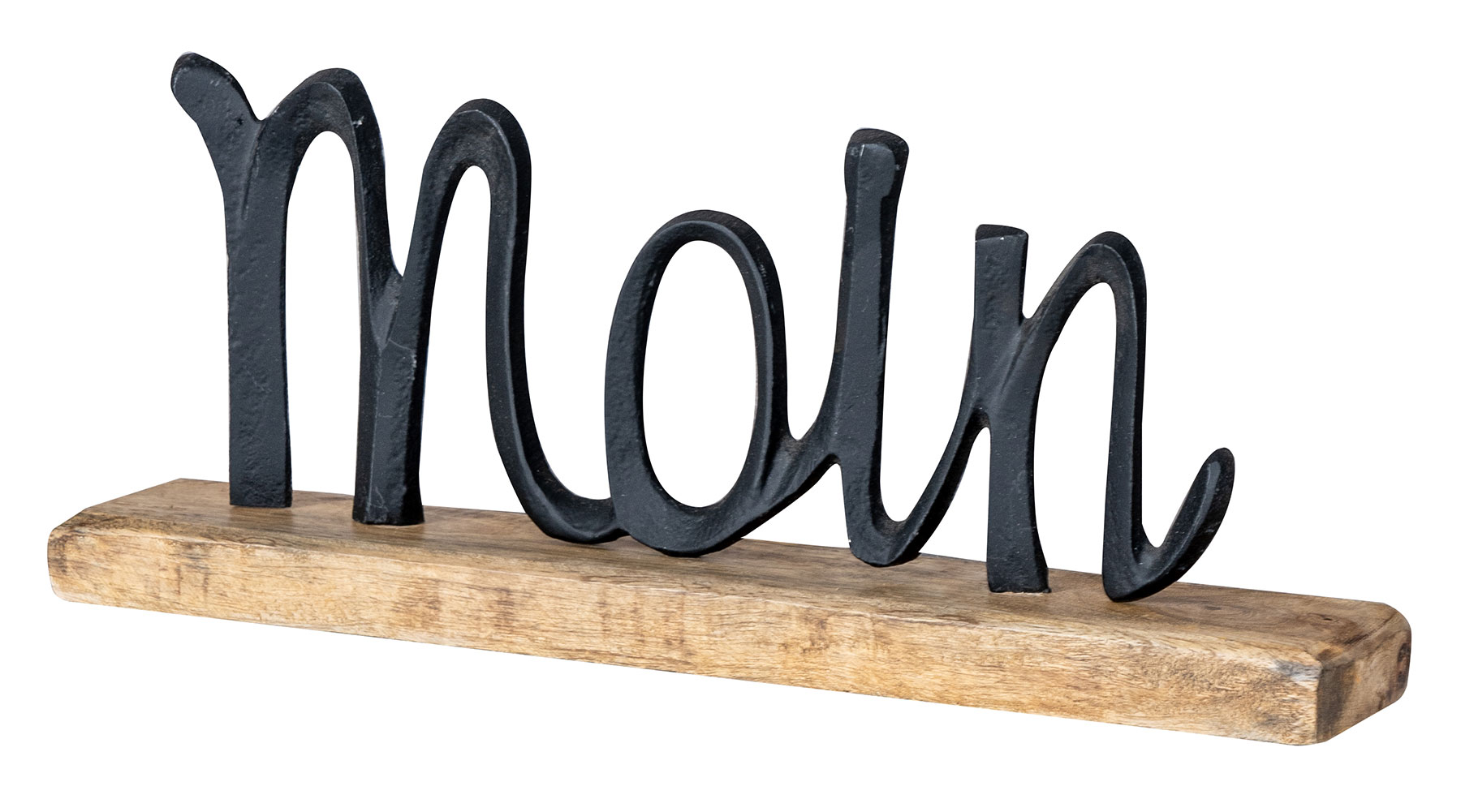 Schriftzug Moin L33cm Metall Schwarz Mango Holz Tischdeko Deko Aufsteller