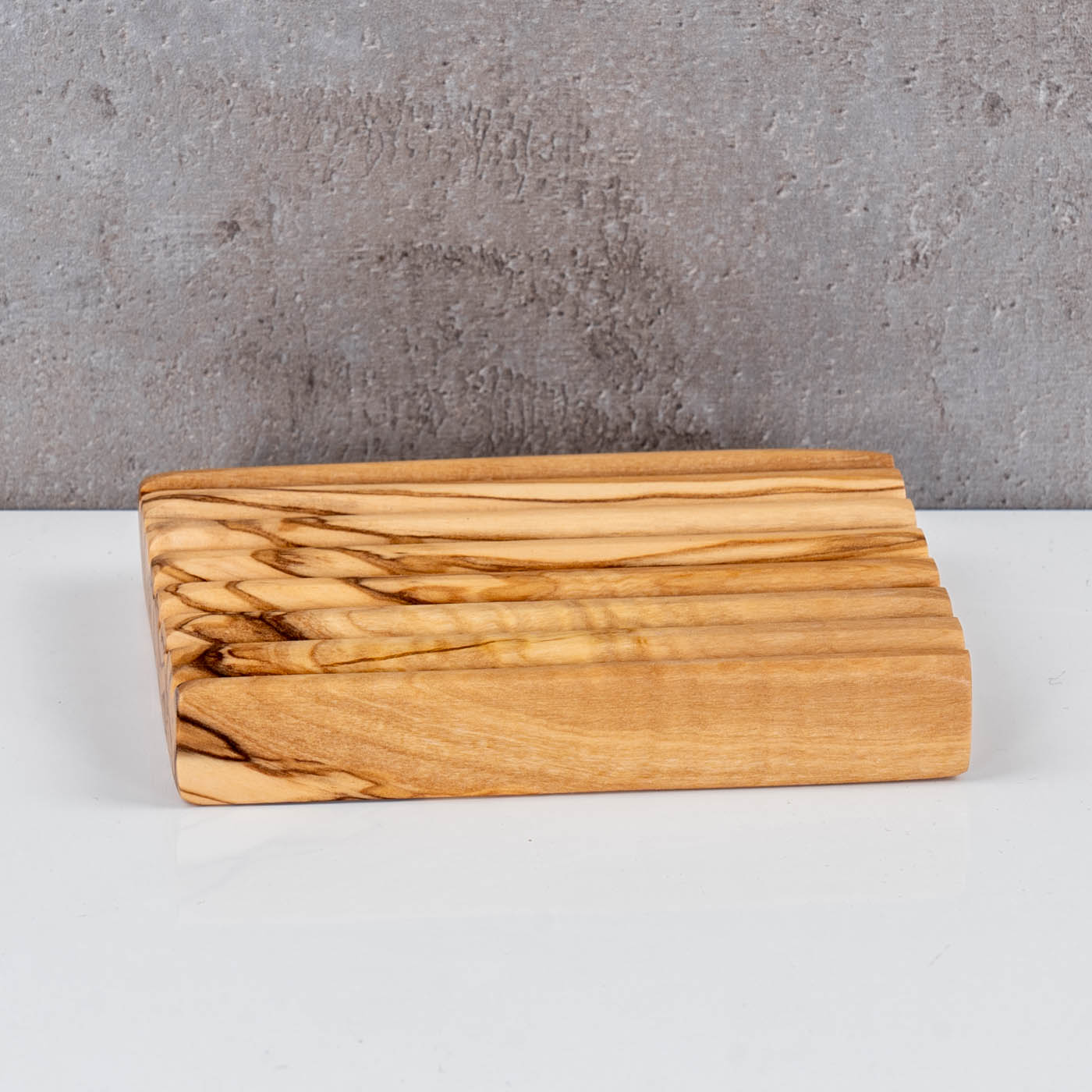 Olivenholz-Seifenschale ca.12x8cm Geriffelt Seifenhalter Badzubehör Holz Natur Unikat