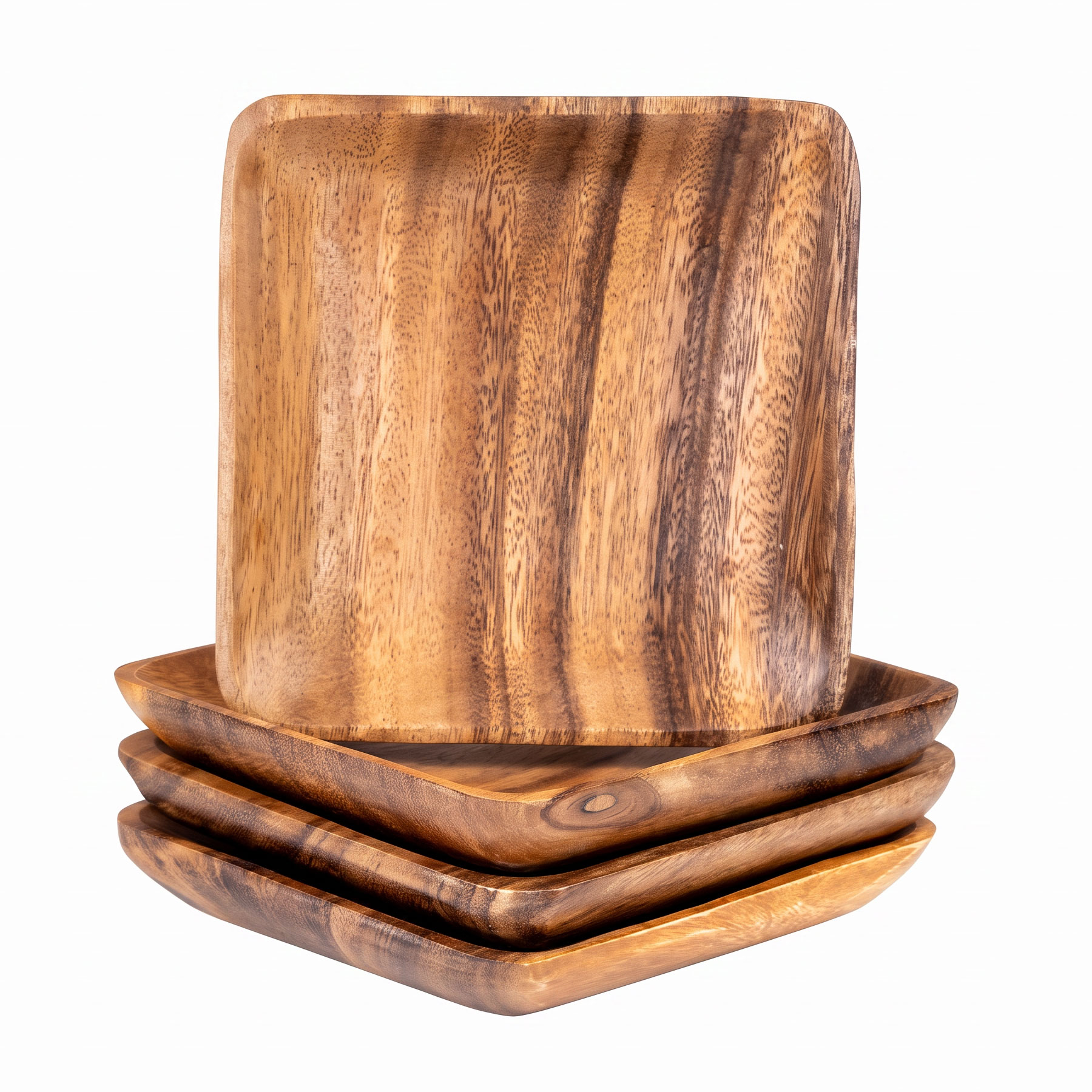 4er Set Teller Akazienholz 15x15cm Holzschale Dipschale Quadratische Snackschale