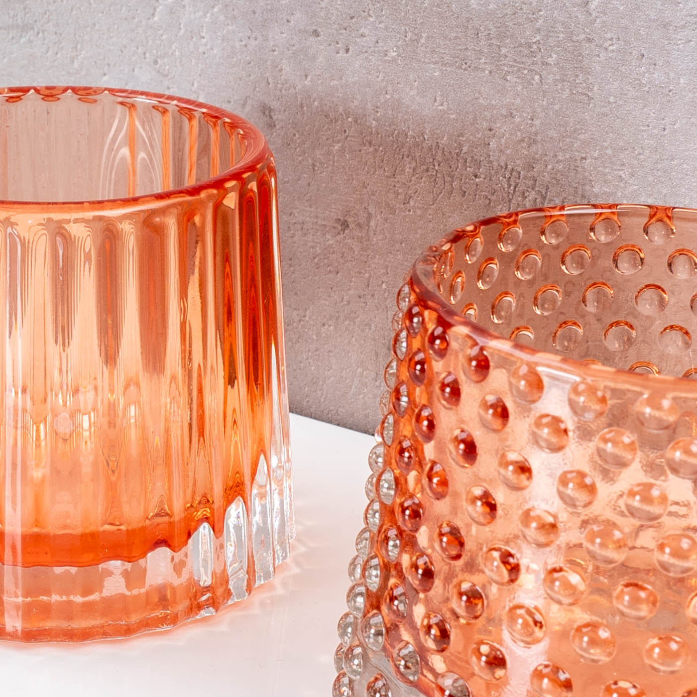 2er Set Teelichthalter H7cm Glas Orange Kerzenhalter Tischdeko Kerzen Retro Deko