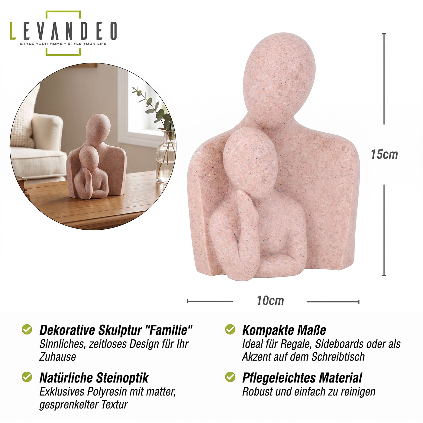 Abstrakte Deko Figur H15cm Braun Beige Skulptur Familie Steinoptik Geschenk Muttertag