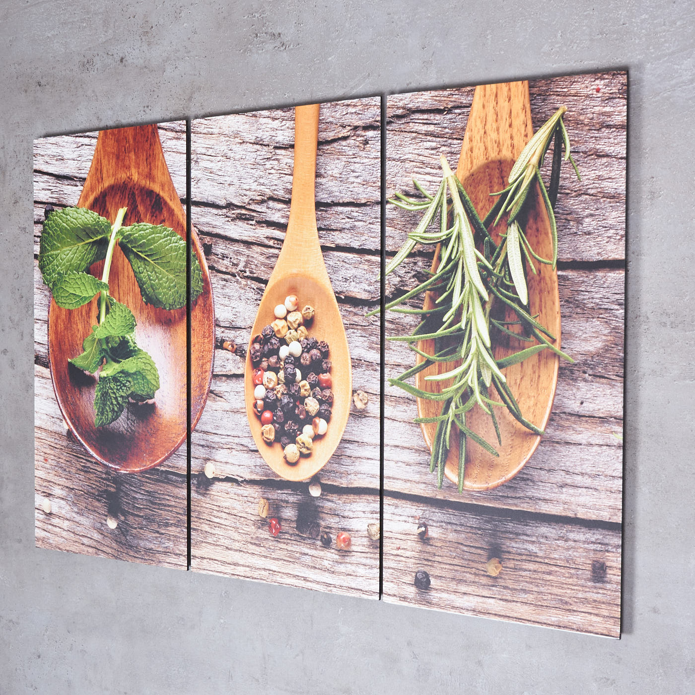 3er Set Wandbild 60x40cm Aluminium Dibond Kräuter Gewürze Küche Deko Wanddeko