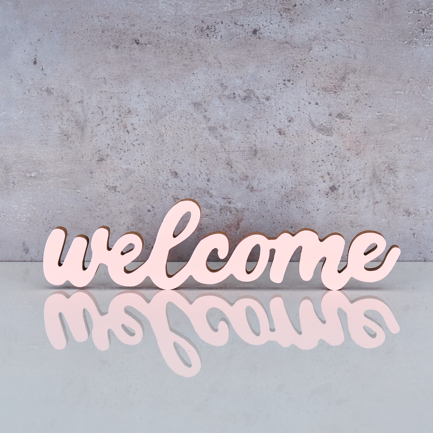 Schriftzug Welcome L31cm Pastell Rosa Holz Tischdeko Deko Aufsteller Wohndeko