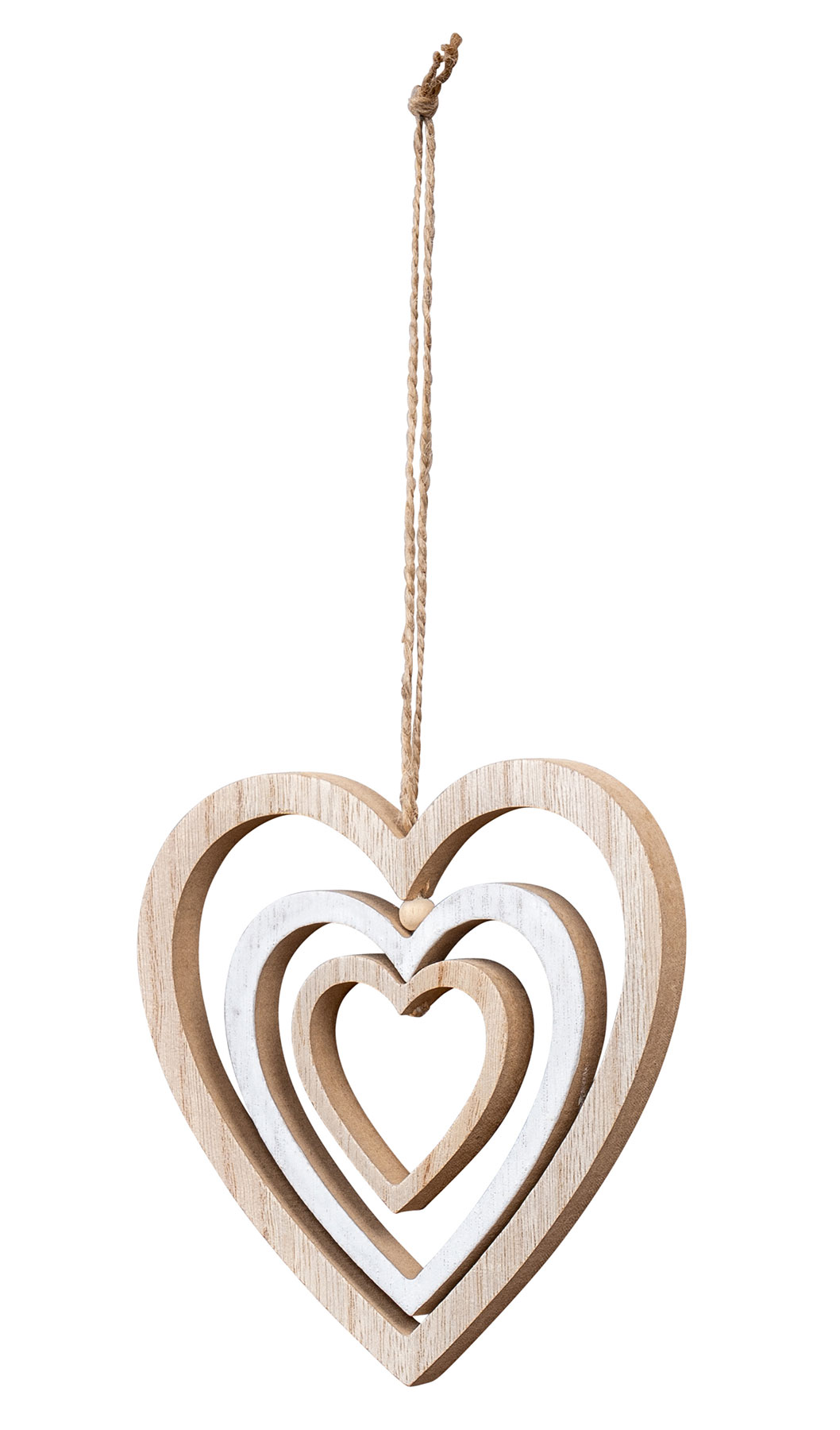 Deko Herz Mobile H15cm Windspiel MDF Holz Natur Weiß Holzherz Hängedeko Deko