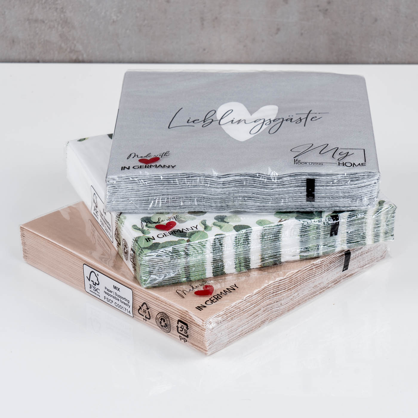 3er Set Servietten je 20 Stück Lieblingsgäste 33x33cm FSC 3-lagig Tischdeko
