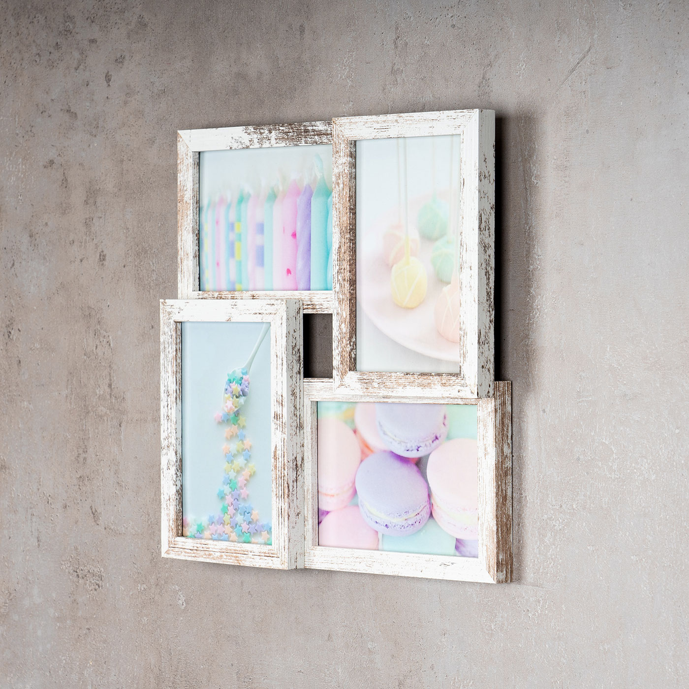 levandeo Bilderrahmen Collage 28x28cm 4 Fotos 10x15 Shabby Chic MDF Holz Glas