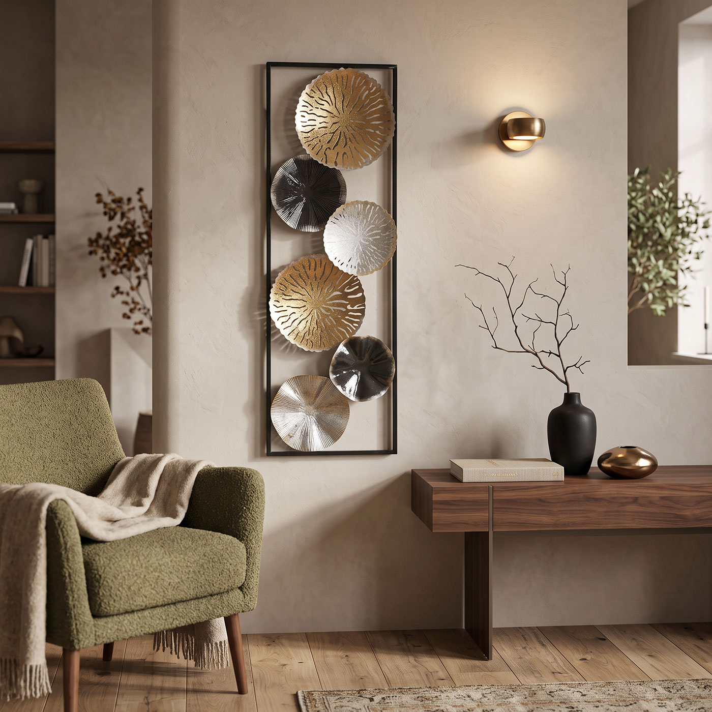 3D Metall Wandbild Ringe 30x90cm Gold Silber Kupfer Wanddeko Industrial Design