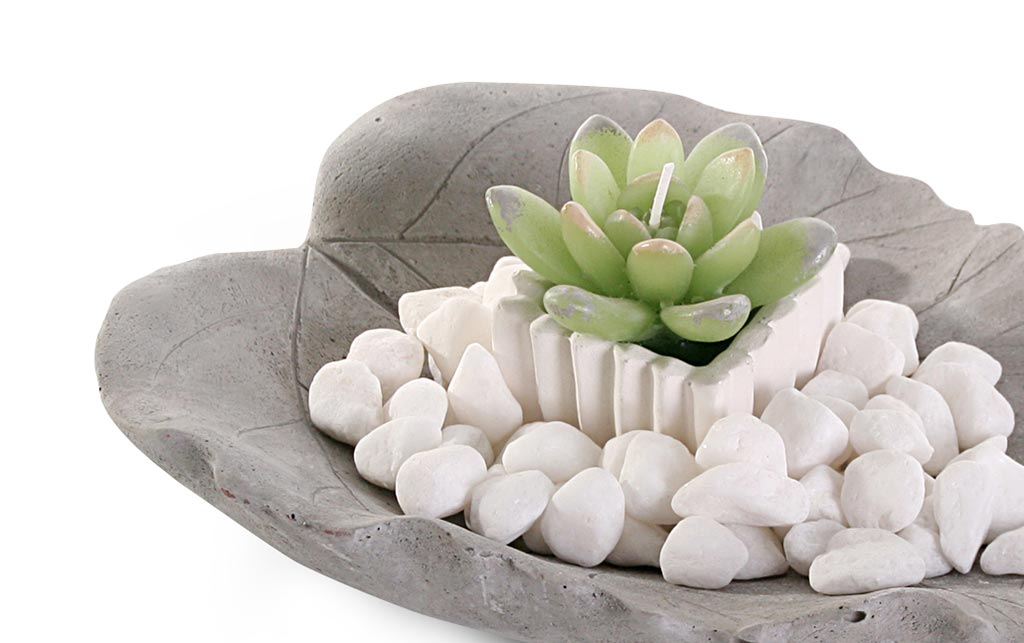 Dekoschale Blatt 30x20cm Grau Kerze Steine Beton Zement Tischdeko Set