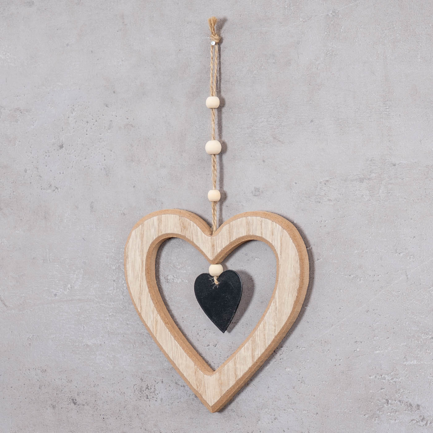3er Set Herz Anhänger Natur Schwarz MDF Holz Metalldeko Hängedeko Frühling Deko