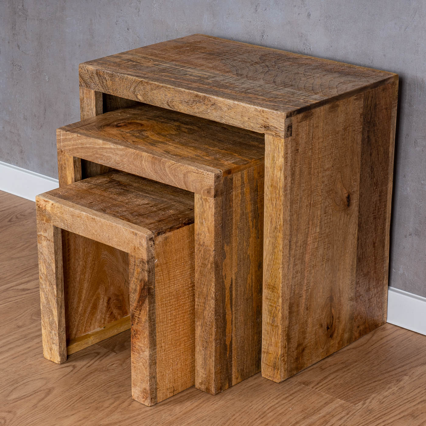 3er Set Beistelltisch Mango Holz Braun Natur Massiv Couchtisch Sofatisch Ablage