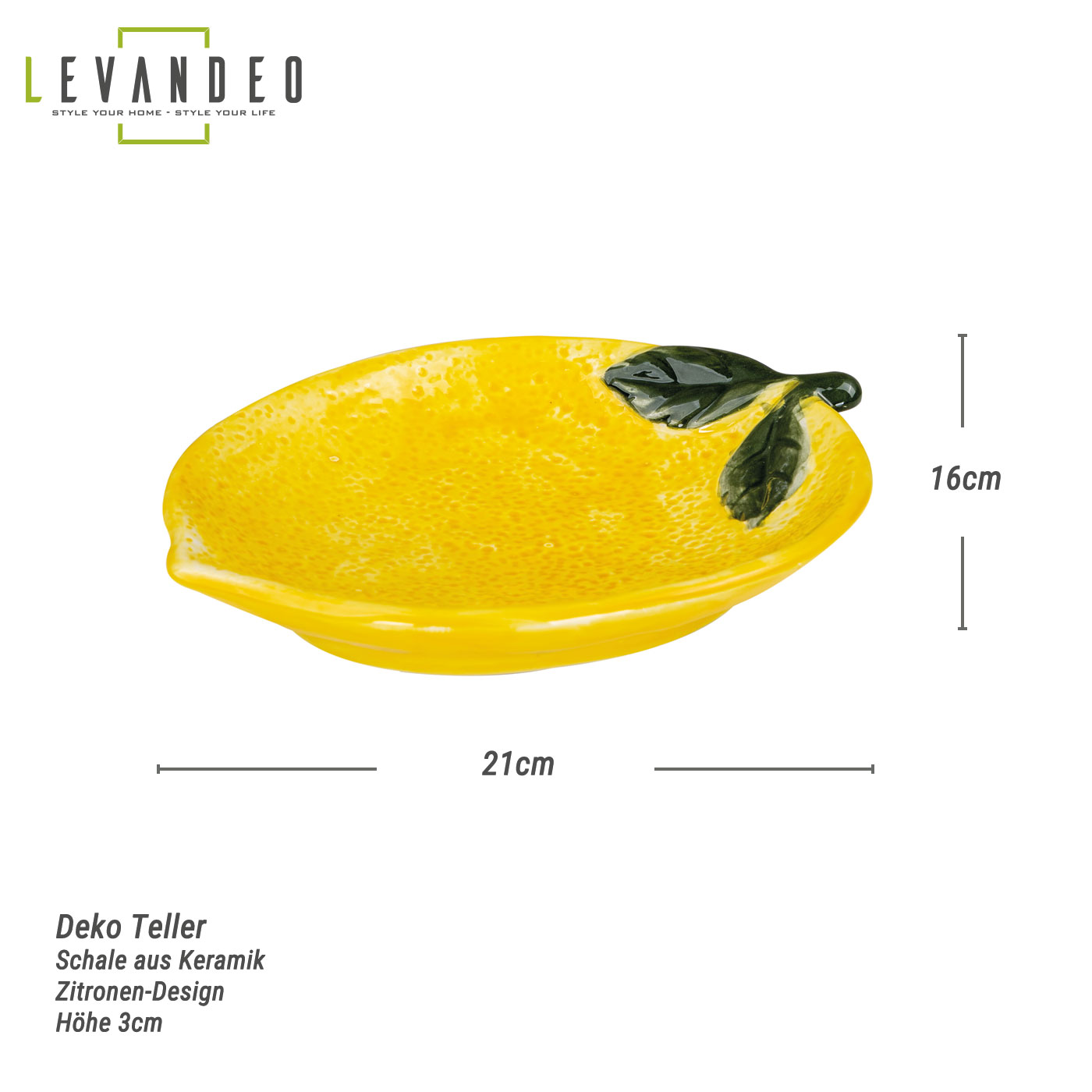 Teller Zitrone Keramik 21cm ZItronenschale Sommer Obst Dekoschale Tischdeko