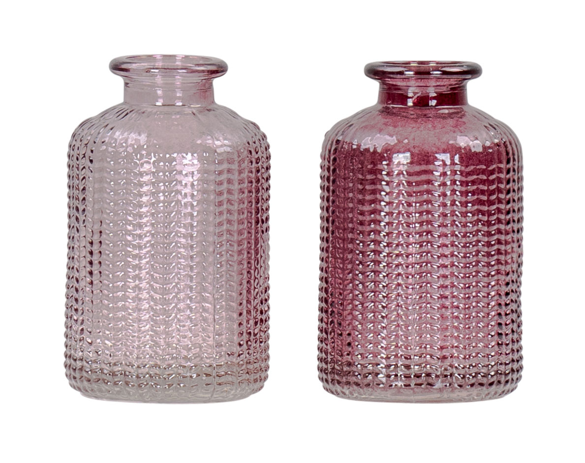 2er Set Vase H10cm Rosa Glas Blumenvase Tischdeko Frühling Blumendeko Glasvase