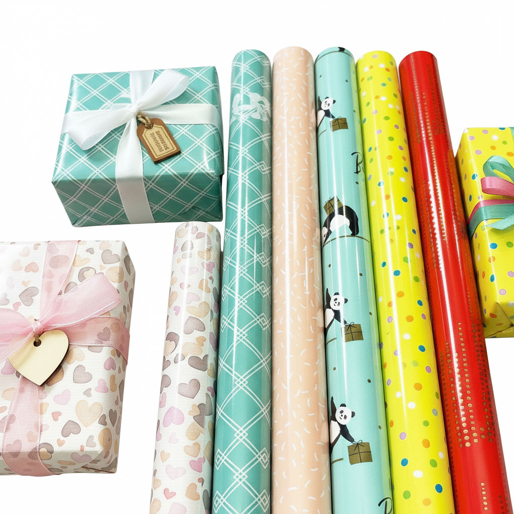 Geschenkpapier Set 70x200cm 6 Rollen Geburtstag Rosa Bunt Konfetti Party