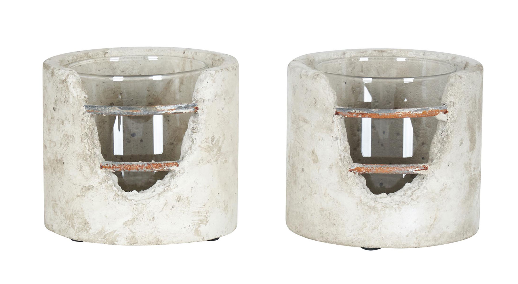 2er Set Windlicht 13x12cm Beton Grau Rost Teelichthalter Kerzen Deko Industrial