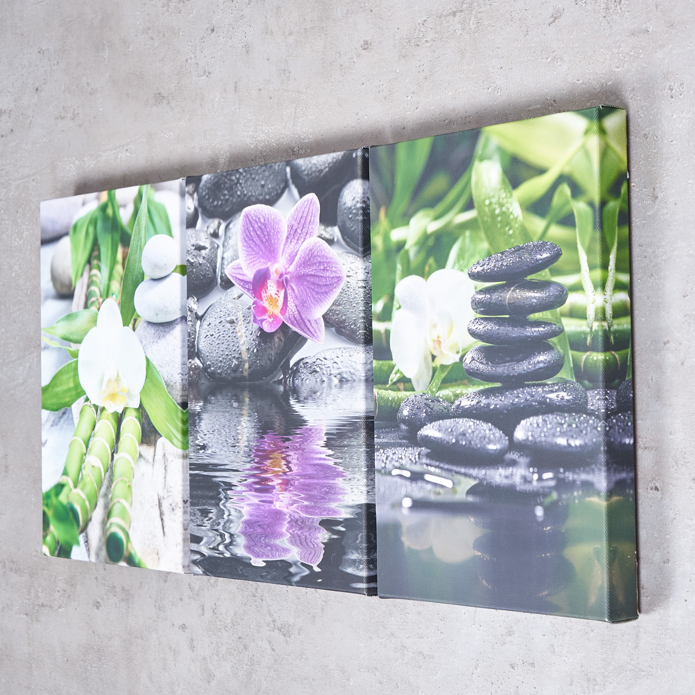 3er Set Wandbild je 20x30cm Leinwand Orchideen Bambus Deko Wanddeko