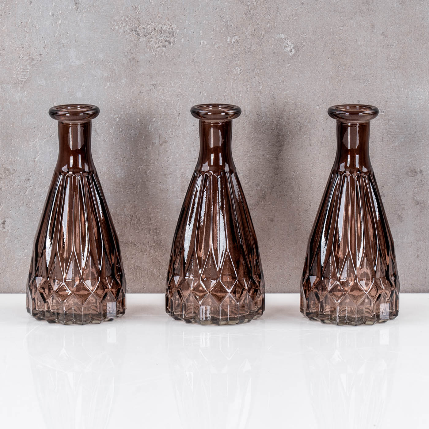 3er Set Vasen Glas H15cm Braun Blumenvase Tischdeko Glasvase Blumendeko Herbst