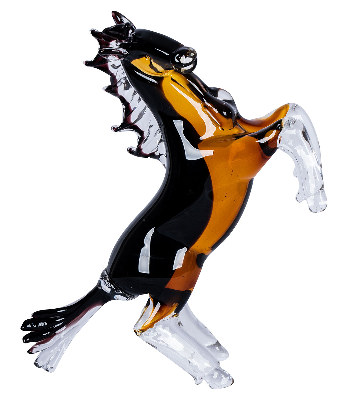 Designer Skulptur Pferd H24cm Glas Glasdeko Schwarz Orange Deko Unikat Geschenk