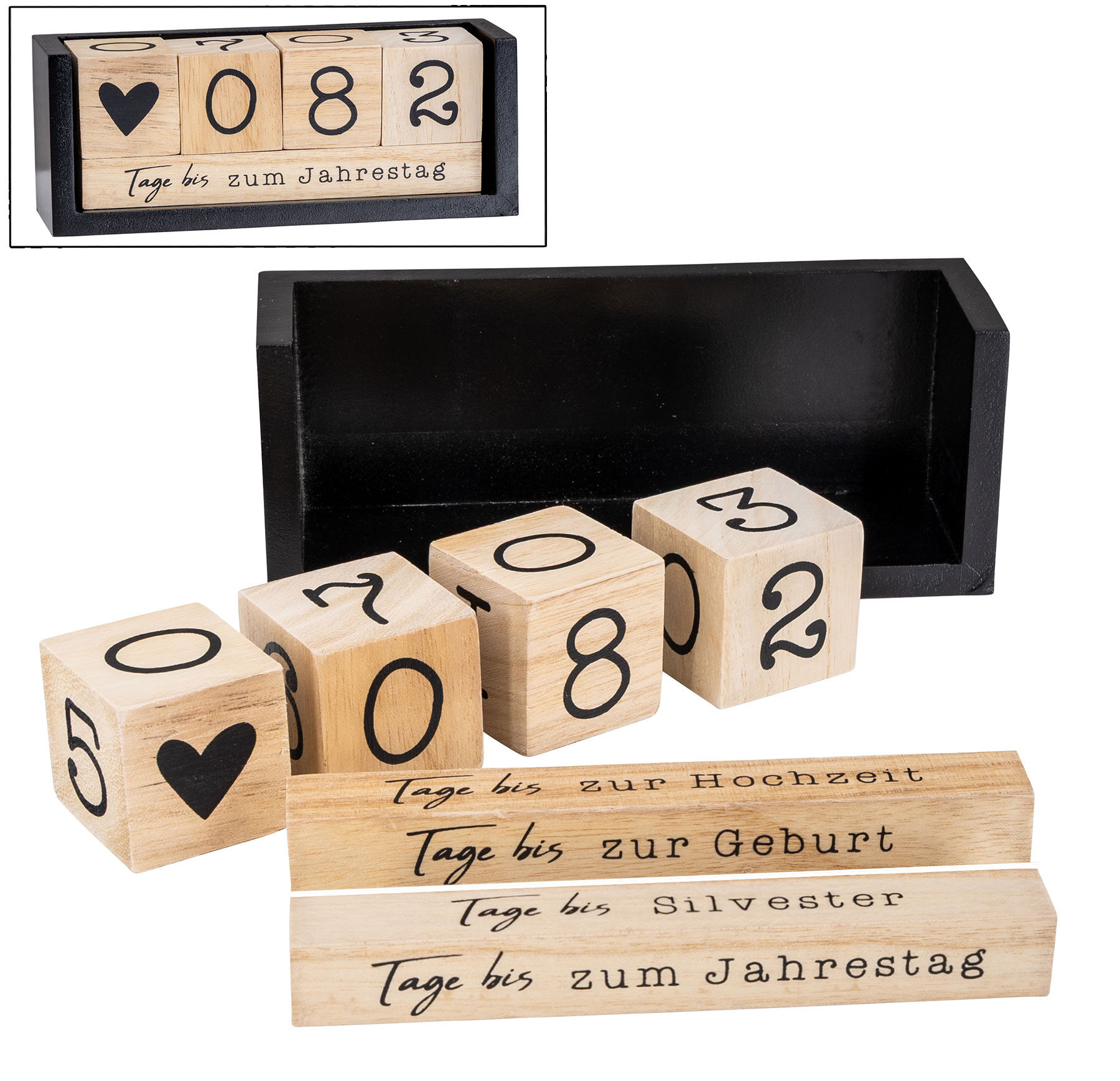 Würfel Countdown Kalender Holz Natur Schwarz Holzkalender Tischkalender Event