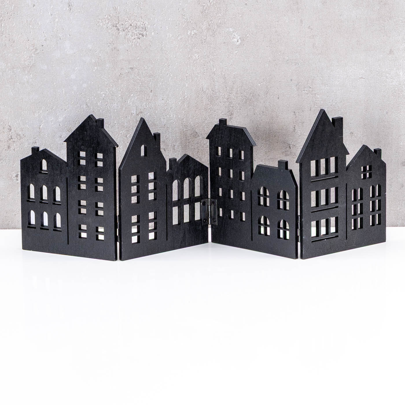 2er Set Haus Silhouette Holz Schwarz Deko Häuserzeile Aufsteller Tischdeko Deko