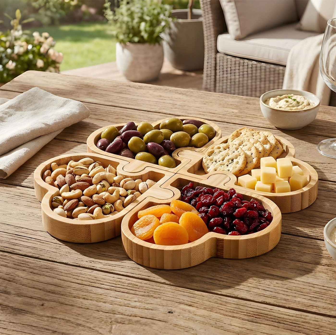 Snackteller Herz 25cm Bambus Holz Natur Teller Puzzle Schale Tischdeko Herzpuzzle