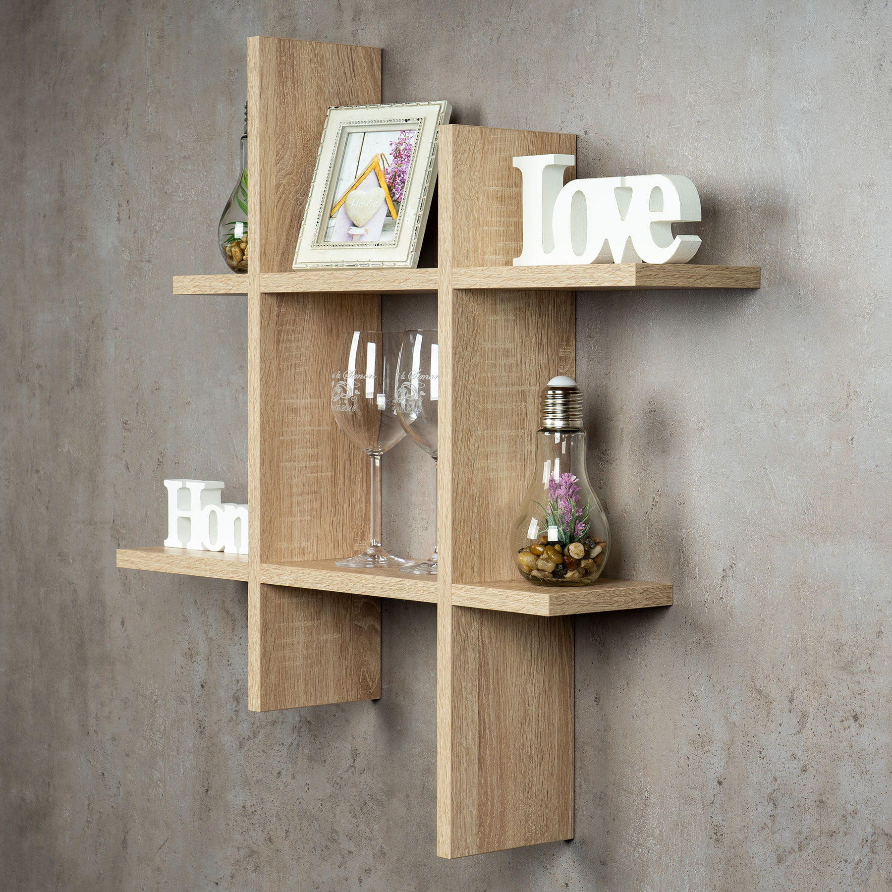 levandeo Hashtag Regal 75x75cm Wandregal Holz Sonoma Eiche Bücherregal Deko