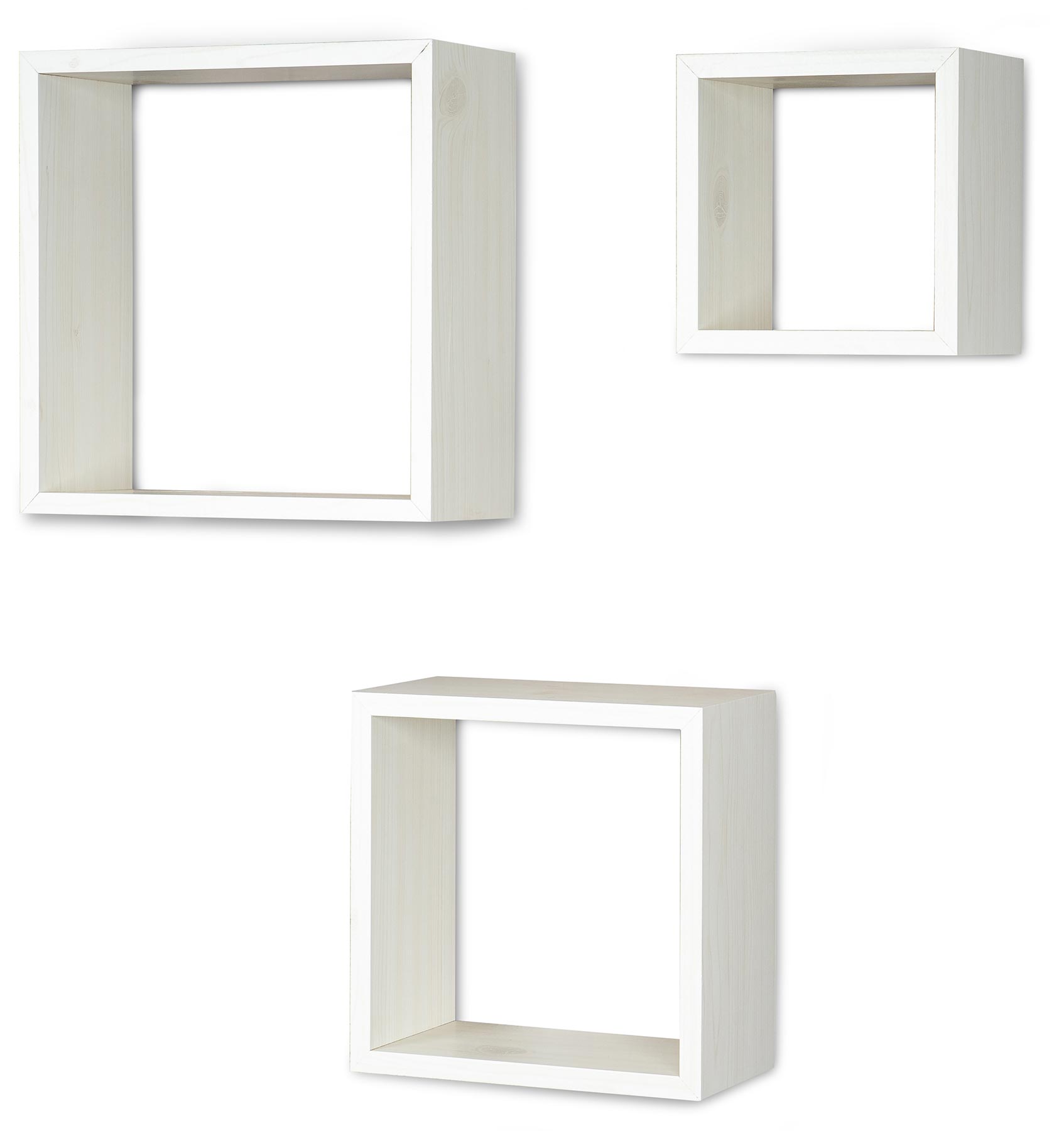 3er Set Cube Wandregal Regal 25cm 20cm 15cm Holz Ahorn Dekor Weiß Würfelregal