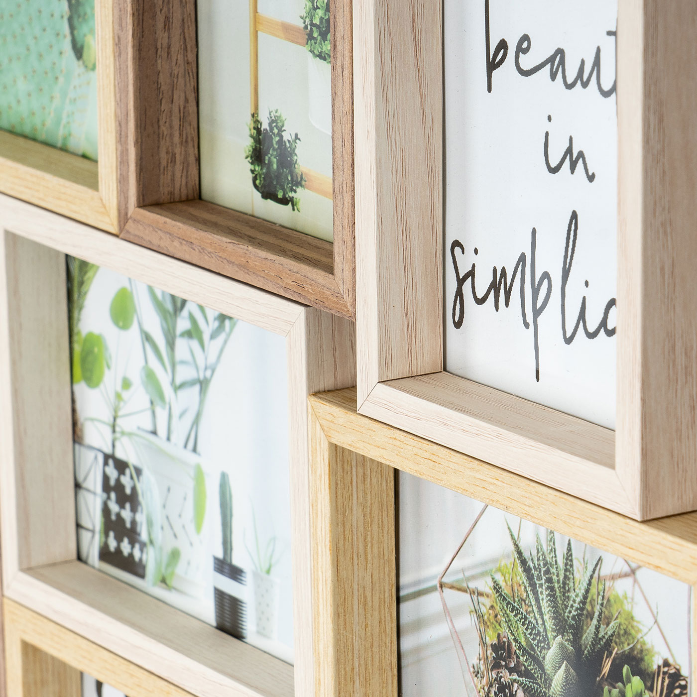 Bilderrahmen Collage B x H 44x44cm 8 Fotos 10x15cm Natur Eiche Holz Glas Galerie