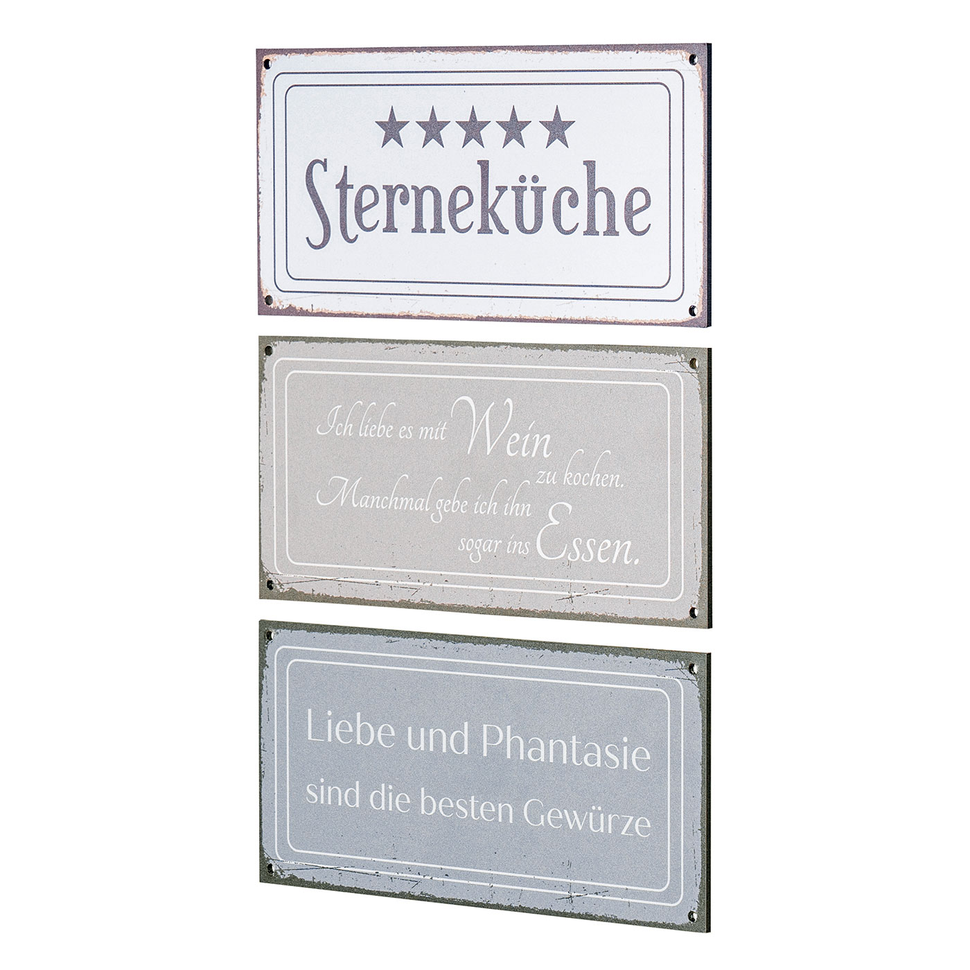 3er Set Wandbilder 20x10cm Küche Schilder Aluminium Dibond Sterneküche Shabby Chic