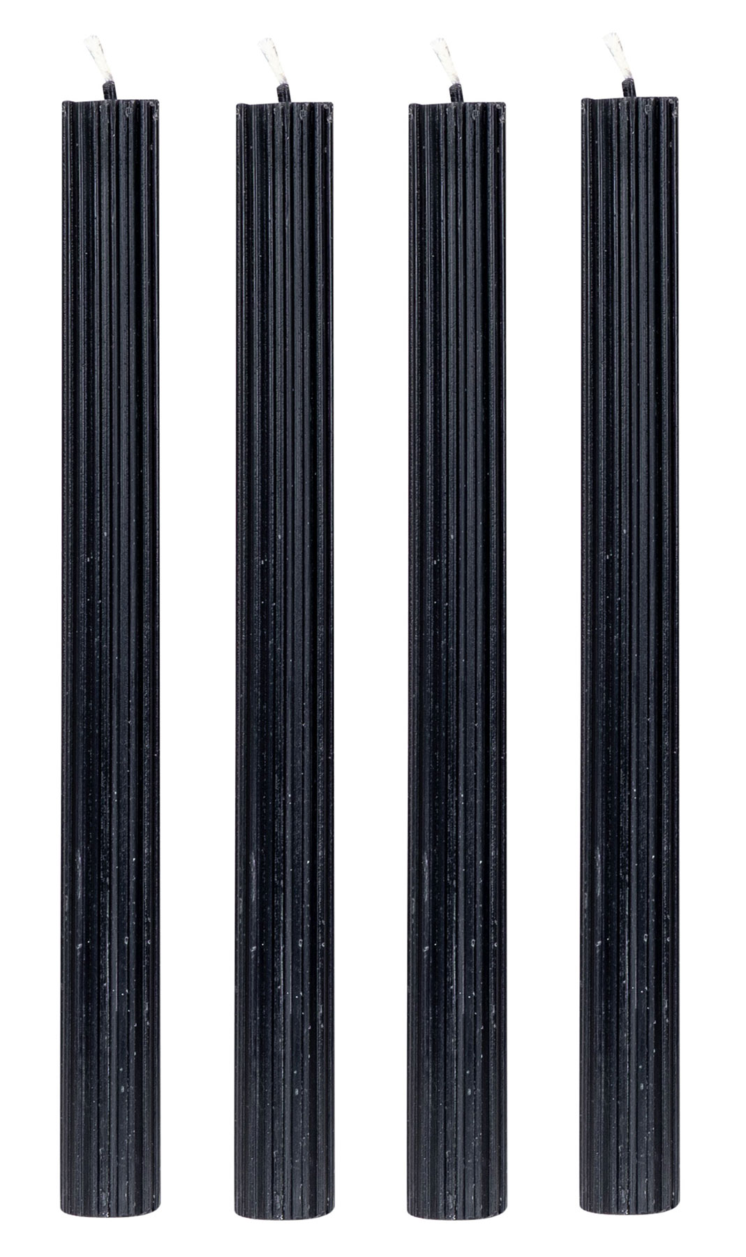 Kerzen 4er Set Stabkerzen Schwarz 25cm Tafelkerzen Rillen Design Tischdeko