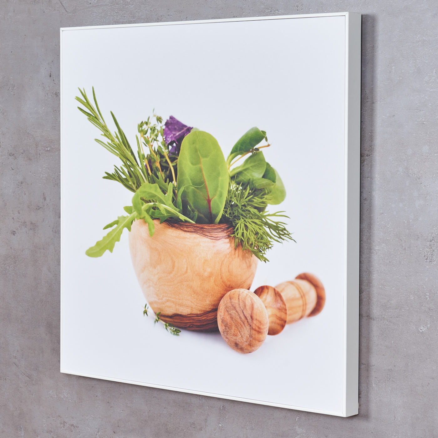 Wandbild 50x50cm PVC Rahmen Weiß Küche Kräuter Küchendeko Wanddeko Bild Deko