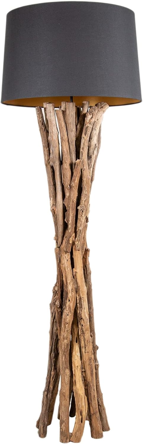 Stehlampe 150cm Holz Natur Lampe Schwarz Holzlampe Unikat Treibholz Leuchte Boho