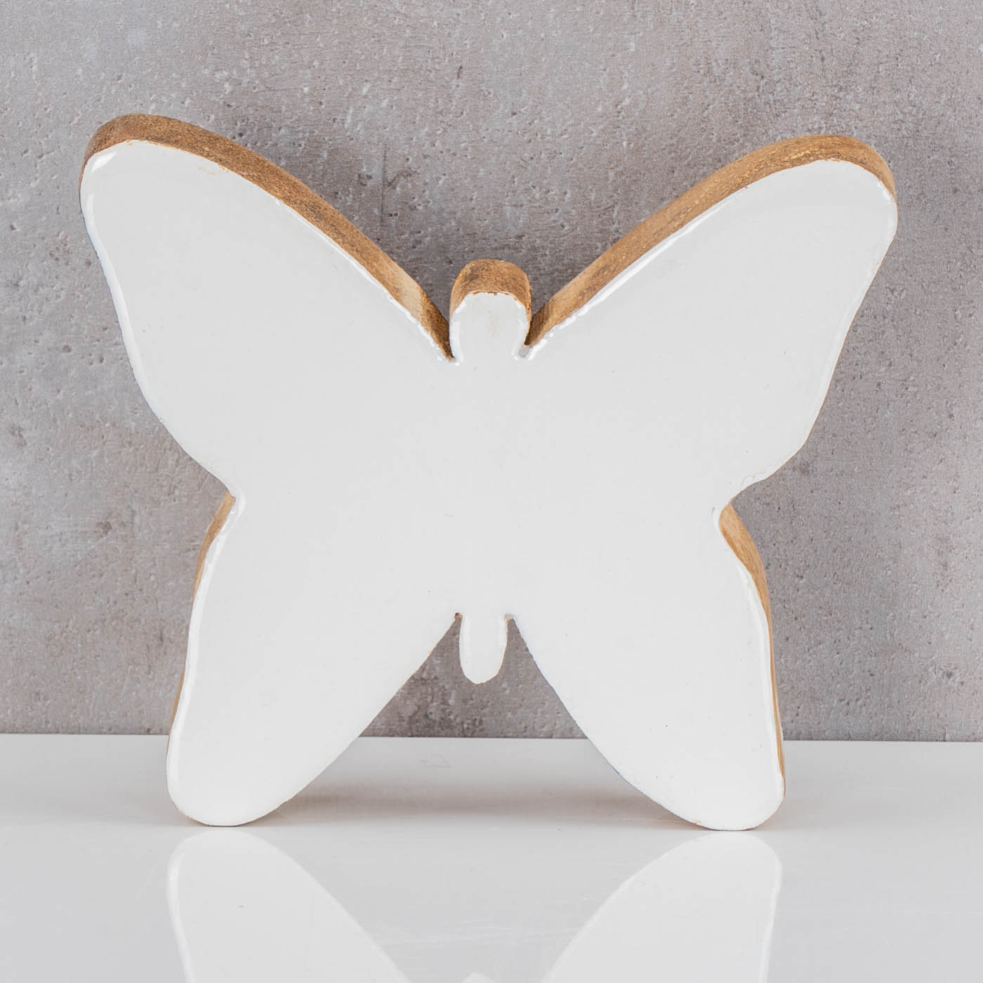 Schmetterling Holz 15x15cm Mango Weiß Natur Braun Tischdeko Deko Aufsteller