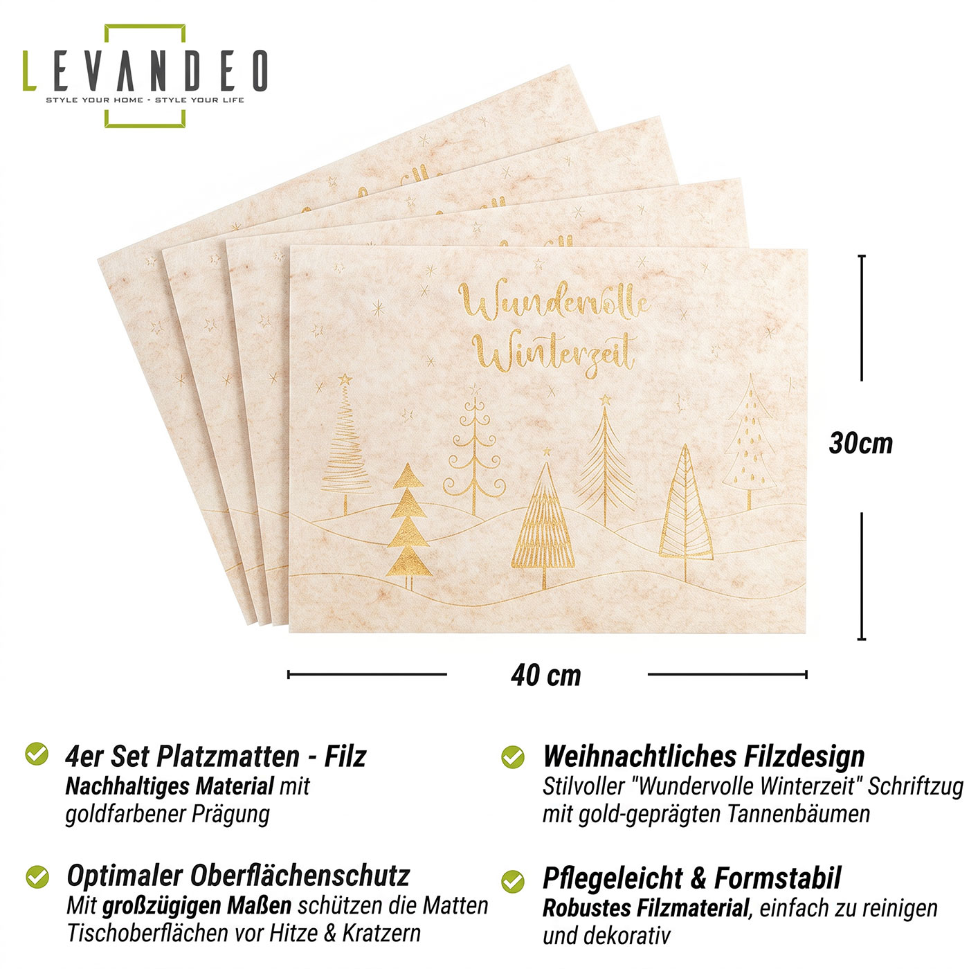 4er Set Platzsets 45x30cm Weihnachten Beige Gold Tannen Wald Tischdeko