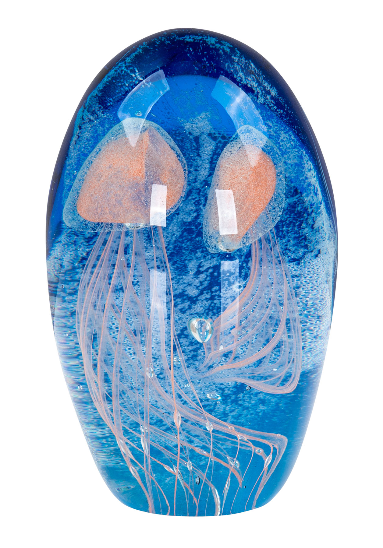 Design Glas Skulptur H13cm Blau Weiß Qualle Kunst Unikat Briefbeschwerer Figur