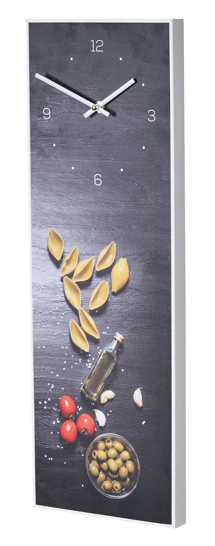 Wanduhr 20x60cm Uhr PVC Rahmen Weiß Pasta Nudeln Küche Italien Wanddeko Wandbild