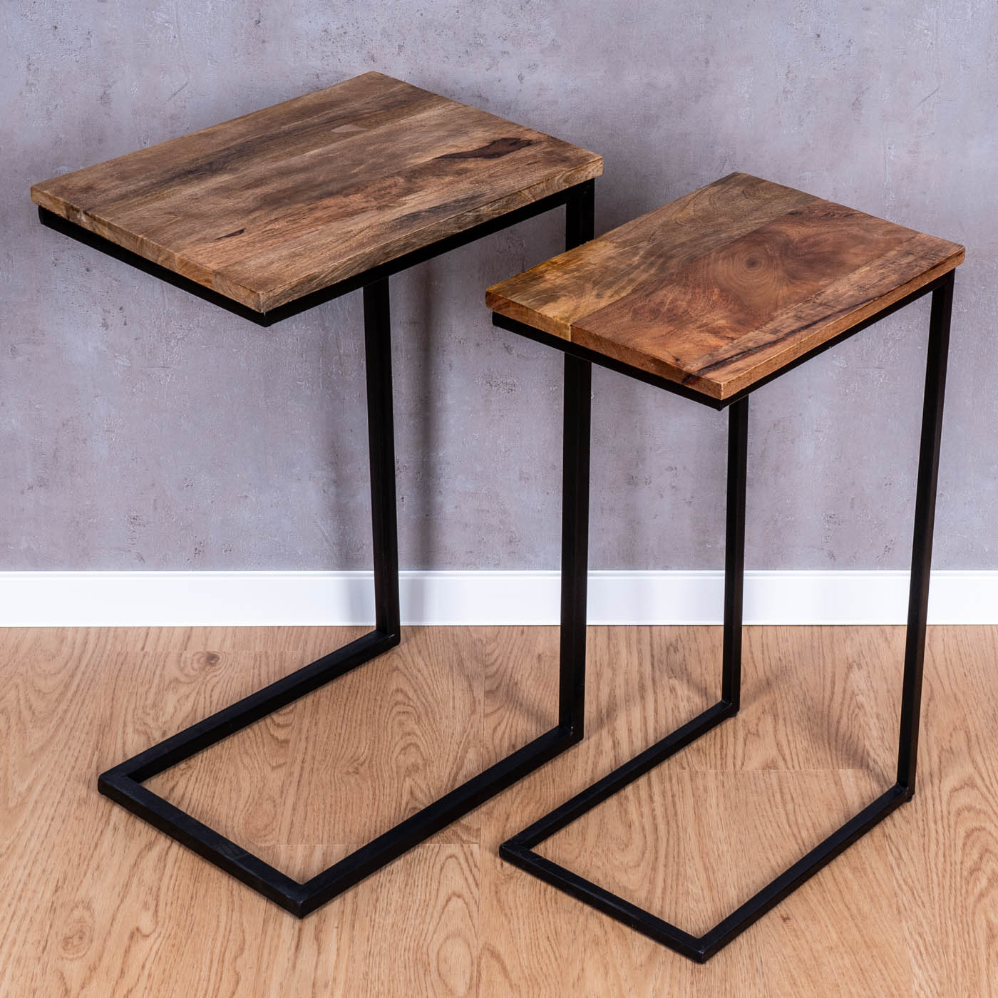 2er Set Beistelltisch Mango Natur Eisen Schwarz Design Holz Couchtisch Deko